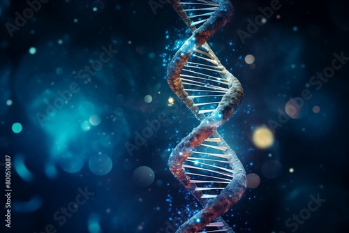 The DNA double helix intertwines with digital AI elements, symbolizing the intersection of technology and genetic research