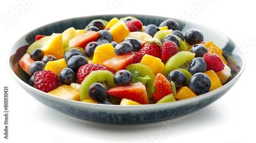 Studio shot of a bowl of fresh fruit salad  featuring an assortment of ripe fruits  perfectly isolated to focus on the natural details and freshness