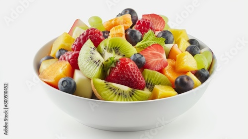 Studio shot of a bowl of fresh fruit salad  featuring an assortment of ripe fruits  perfectly isolated to focus on the natural details and freshness