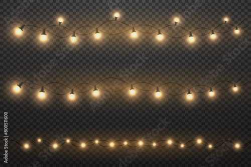 Christmas lights, shining garland. On a transparent background.