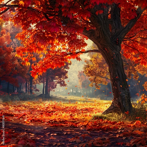 : Schöner herbstlicher Hintergrund mit bunten Blättern photo