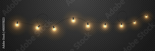 Christmas lights. New Year s decoration of garlands  glowing light bulbs. On a transparent background.