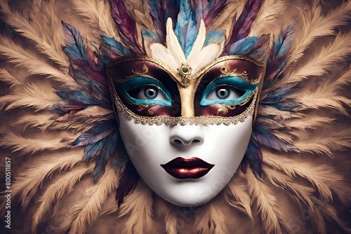 Womans Eyes Looking Out Form Behind A Carnival Mask Background