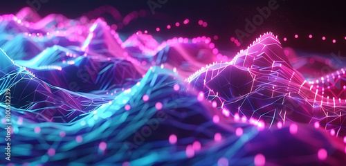 A dynamic display of neon, low poly waves oscillating in harmony, creating a visual symphony that represents the rhythm of digital communication.