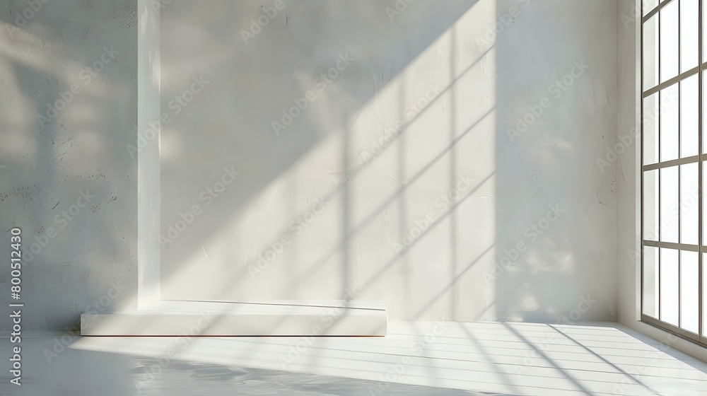 Obraz premium Simple Presentation Background Wall, Podium, Sunlight Casting Shadows on Light Wall