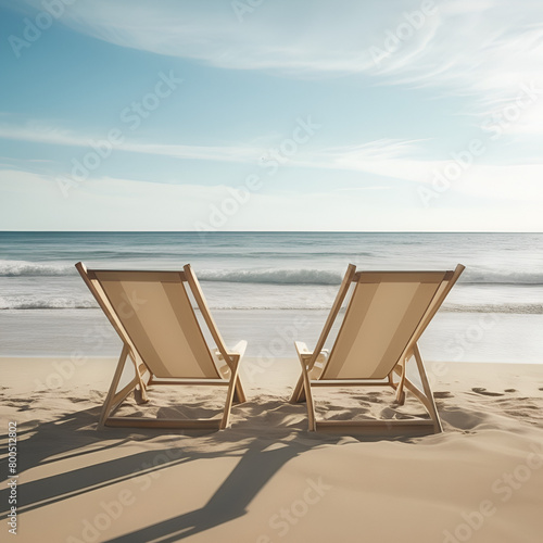 Two beach chairs  on the sand 