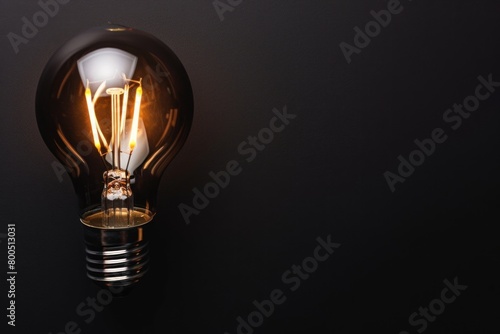 A light bulb is lit up on a black background