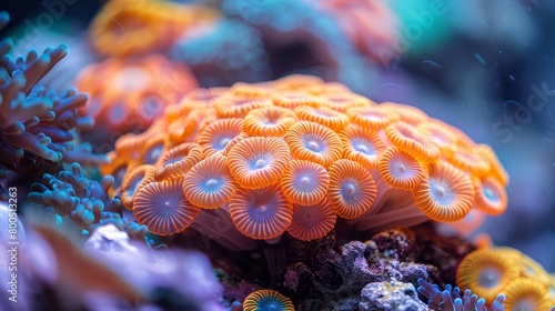 Macro coral explore the intricate structures and vibrant colors of coral reefs, focusing on individual polyps and colonies in extreme close-up ai generated