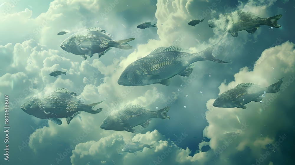 fishes falling from clouds instead of water