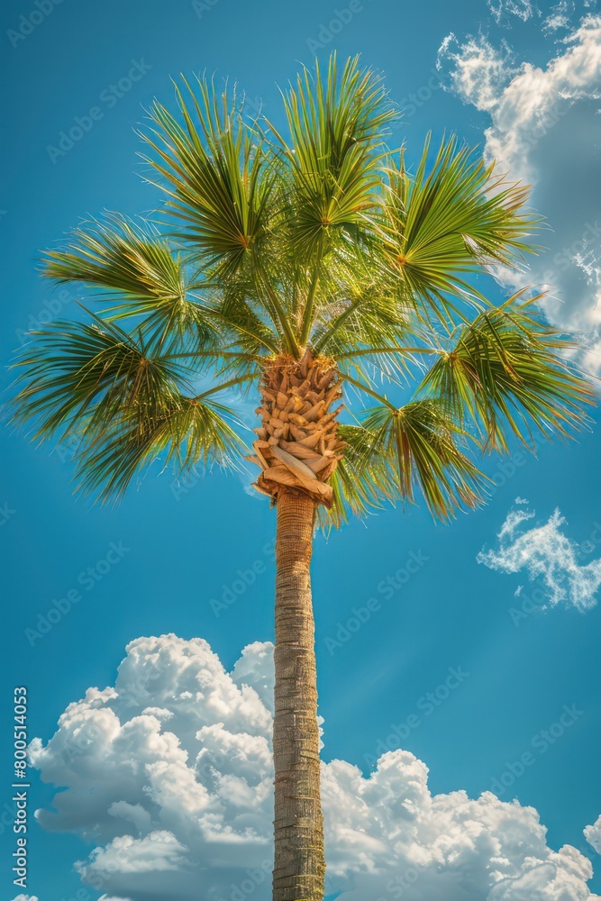 Obraz premium single palm tree isolated on a beach background