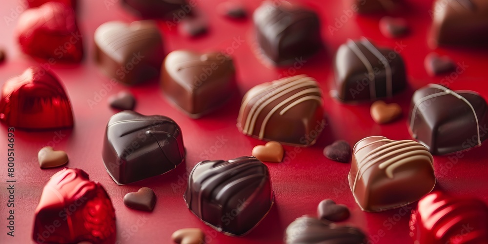 Obraz premium Heart Shaped Chocolates on a Red Surface.