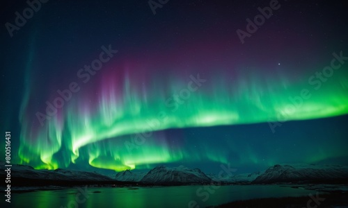 Aurora borealis, northern lights over mountains in winter, Iceland © Andrey