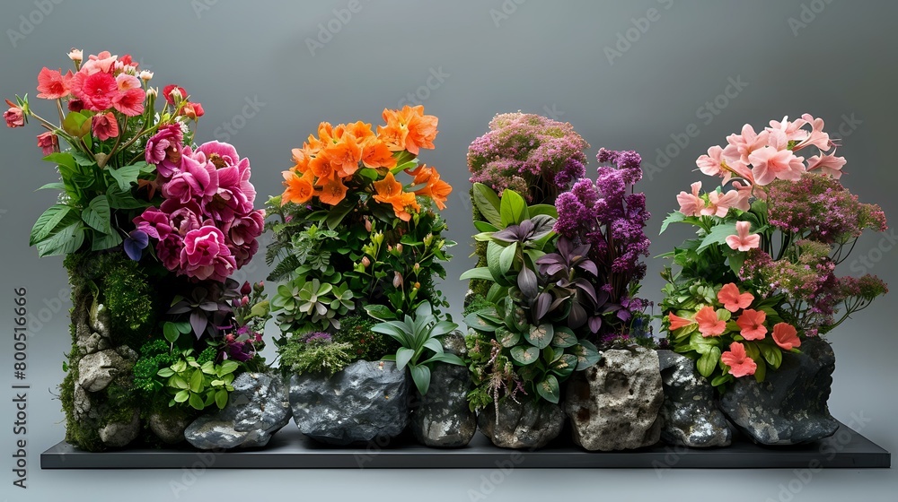 Lush and Vibrant: Quartet of Beautifully Isolated Floral Arrangements