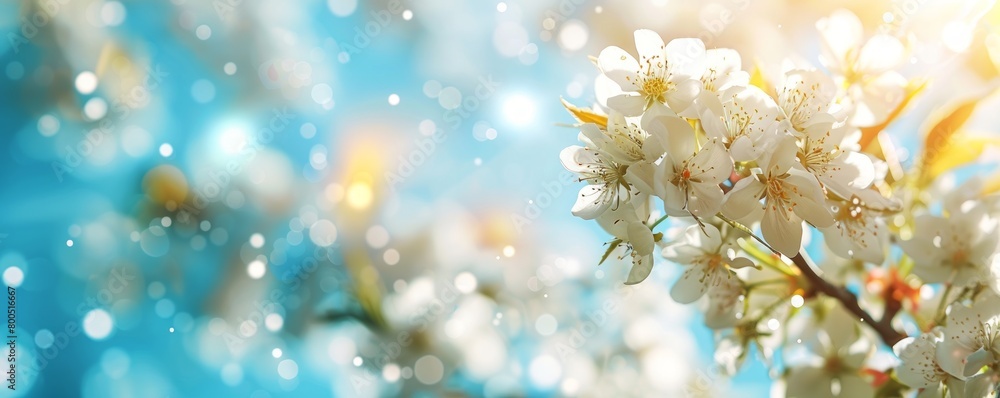 Blossoming tree branch on blue sky background. Spring equinox concept. Blossoming tree branch on blue sky background. Spring equinox concept.