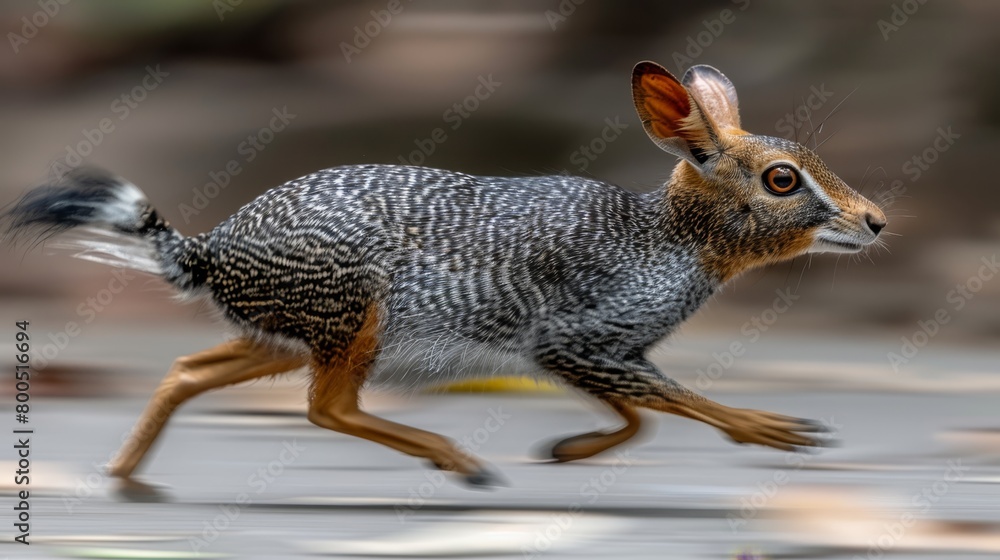 A close-up of a small animal running on a road with a background subtly blurred A close-up of a small animal running on a road with a background subtly blurred