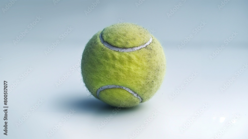 A crisp white tennis ball on a clean surface, detailed texture visible, isolated on white for clarity.