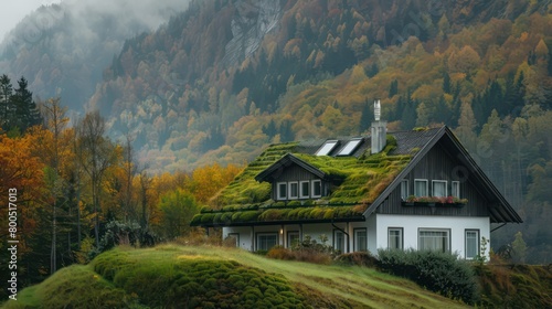 Wallpaper Mural sustainable house, isolated in harmony with nature Torontodigital.ca