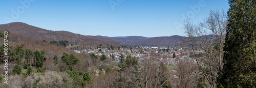 Bradford apr 25 2024  early spring bloom copy space natural backgrounds  landscape  Panorama of small USA town