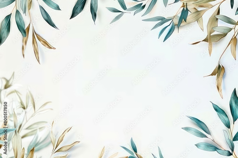 green leaves frame with a free space in the center and a neutral background, watercolored illustration with artistic details green leaves frame with a free space in the center and a neutral background, watercolored illustration with artistic details
