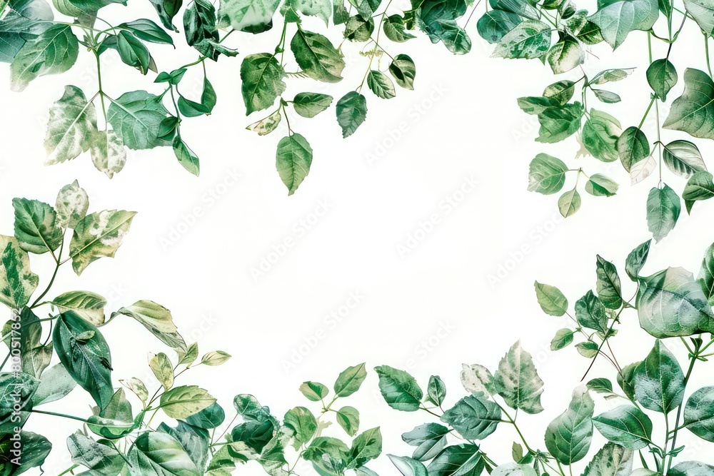green leaves frame with a free space in the center and a neutral background, watercolored illustration with artistic details green leaves frame with a free space in the center and a neutral background, watercolored illustration with artistic details