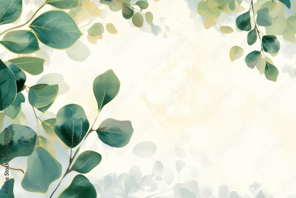 green leaves frame with a free space in the center and a neutral background, watercolored illustration with artistic details green leaves frame with a free space in the center and a neutral background, watercolored illustration with artistic details