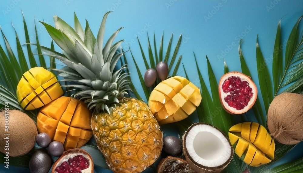 Island Dreaming: Tropical Fruits on a Blue Background Island Dreaming: Tropical Fruits on a Blue Background