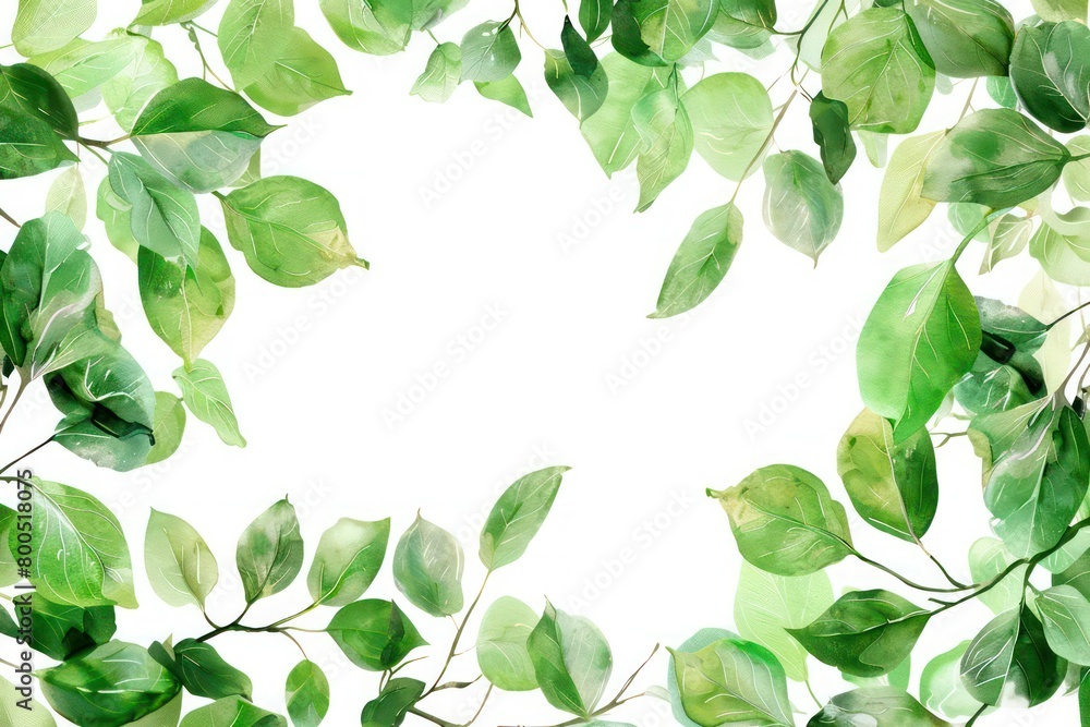 green leaves frame with a free space in the center and a neutral background, watercolored illustration with artistic details green leaves frame with a free space in the center and a neutral background, watercolored illustration with artistic details