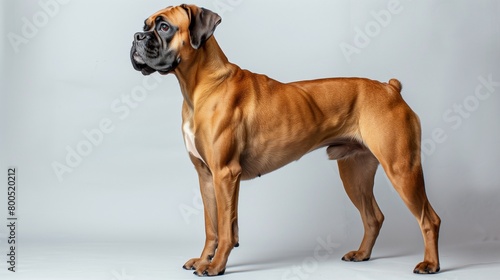 Suave Boxer Dog Standing on Plain Background, Left Side Reserved for Text