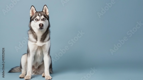 Classy Husky Dog Posing on Plain Background, Room for Text Overlay