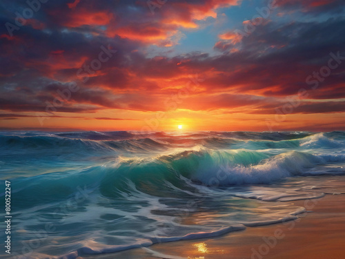 Ocean Waves at Sunset © Yesac