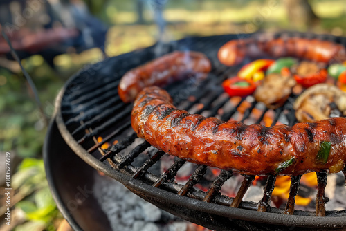 Kiełbasa na grillu. Grill, majówka. barbeque, bbq