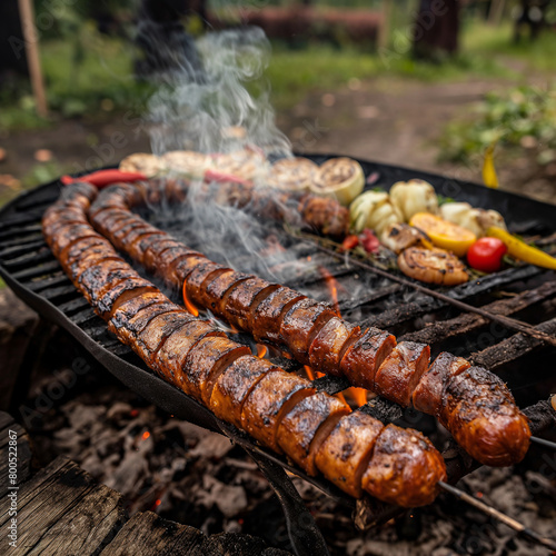 Kiełbasa na grillu. Grill, majówka. barbeque, bbq