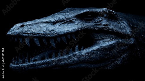  A tight shot of a dinosaur's gaping maw, displaying its menacing teeth