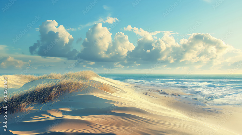 Tranquil Sea And Sky, Sunny Day At Sand Dune Beach Tranquil Sea And Sky, Sunny Day At Sand Dune Beach