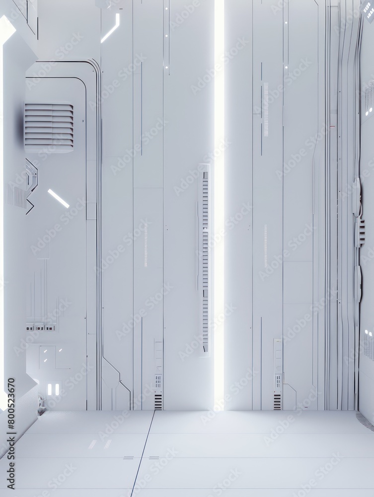 futuristic design of a space station interior in light gray colors