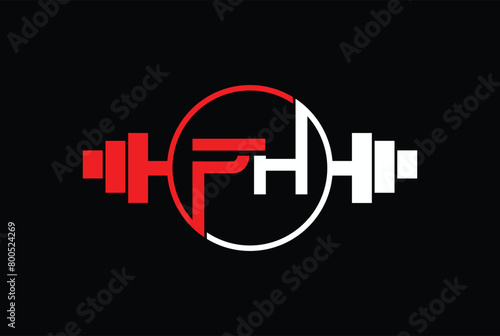 Letter P,H, PH OR HP Logo With barbell. Fitness Gym logo Vector.