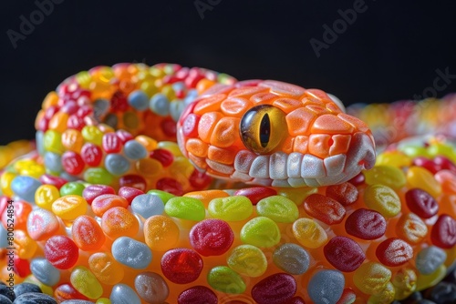 A snake made entirely out of jelly beans