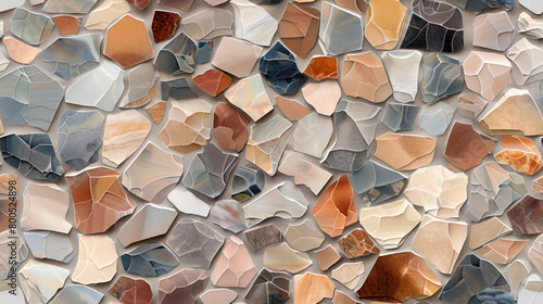 colorful ceramic tile mosaic, modern artistic stone wall design, seamless background, digital art