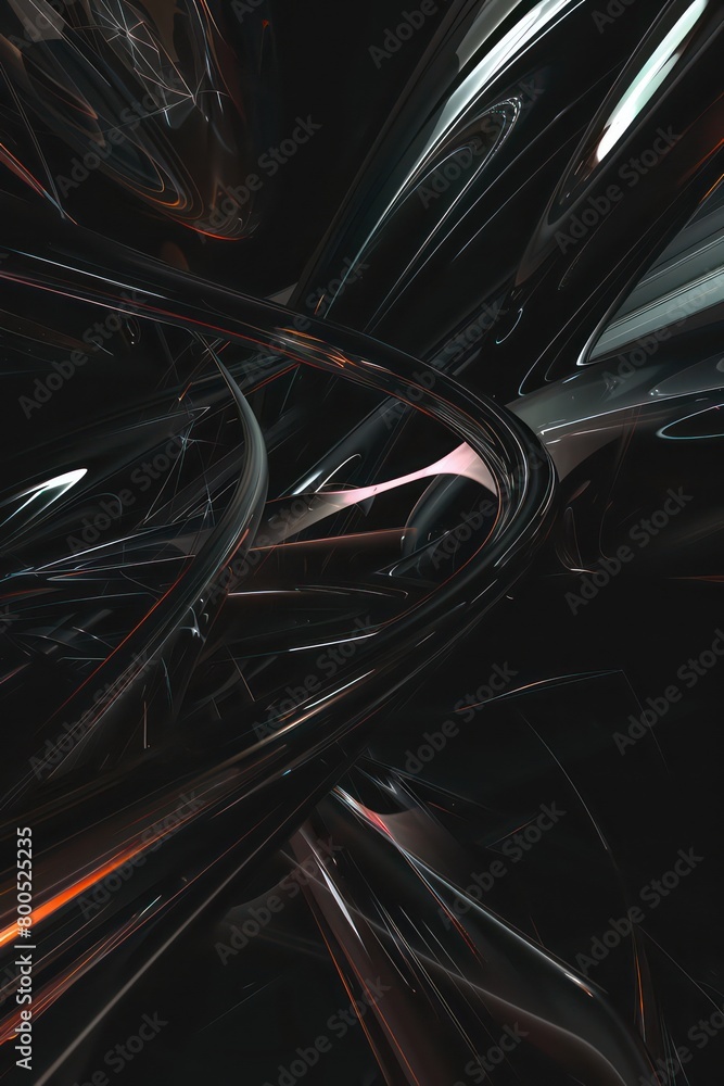 minimal graphic abstract distortions background with subtle transparency and shinny surfaces on a black background minimal graphic abstract distortions background with subtle transparency and shinny surfaces on a black background