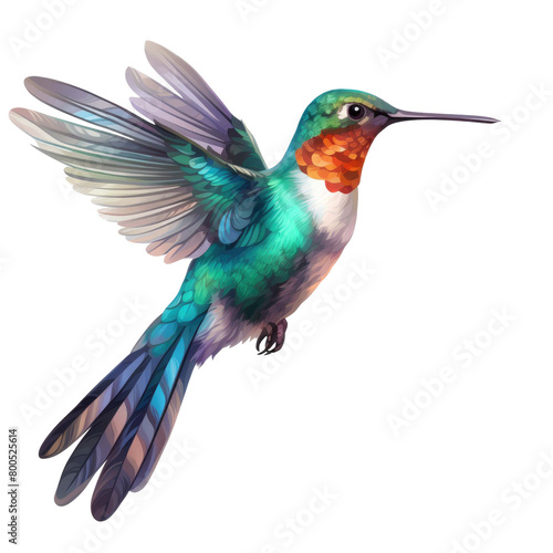 Beautiful flying hummingbird on a transparent background