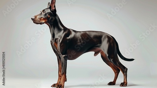 Elegant Doberman Dog Standing on Plain Background, Left Side Reserved for Text