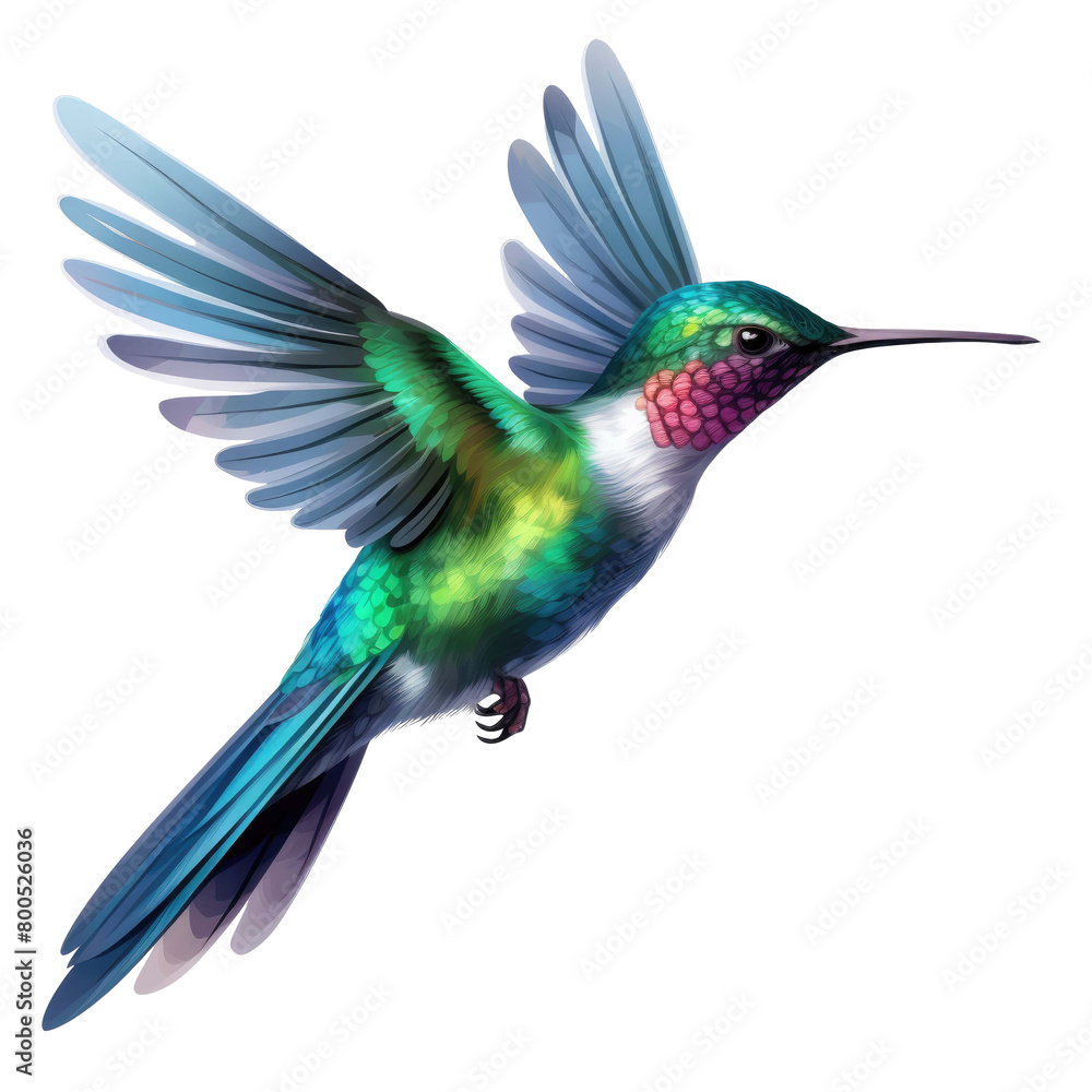 Fototapeta premium Beautiful flying hummingbird on a transparent background