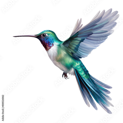 Beautiful flying hummingbird on a transparent background