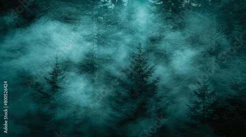  A forest filled with many trees shrouded in fog, not smog