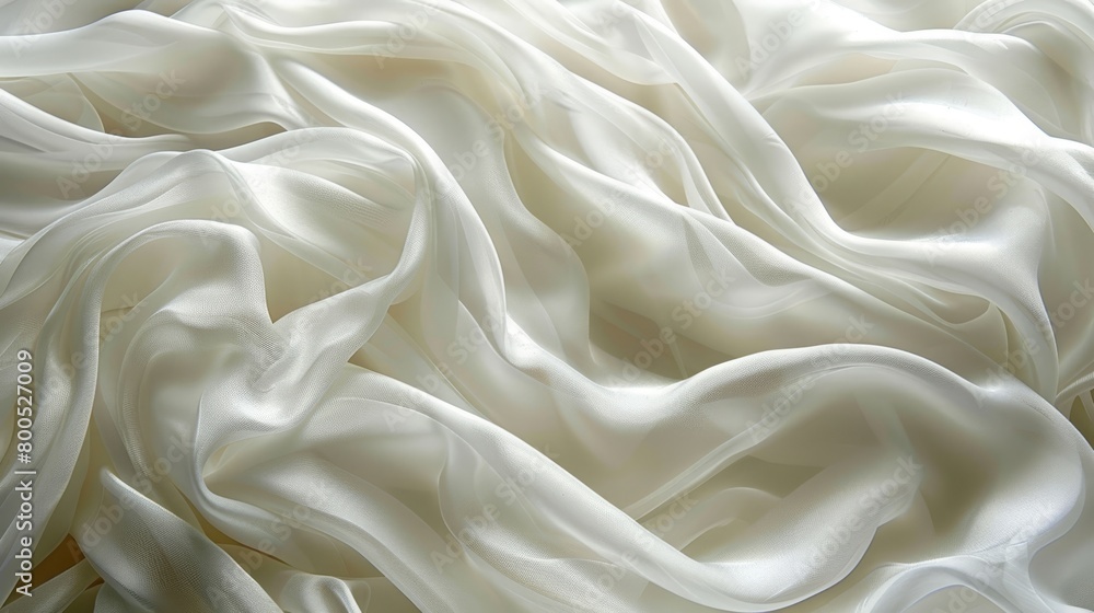   A tight shot of a white fabric featuring undulating waves at its upper and lower edges