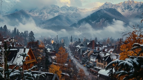 Winter city landscape, winter background photo