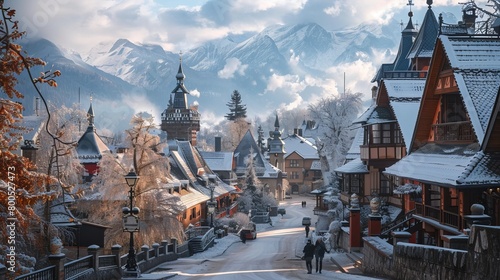 Winter city landscape, winter background