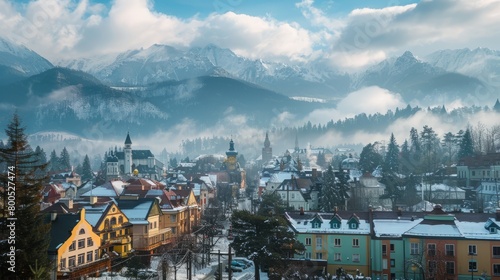 Winter city landscape, winter background photo