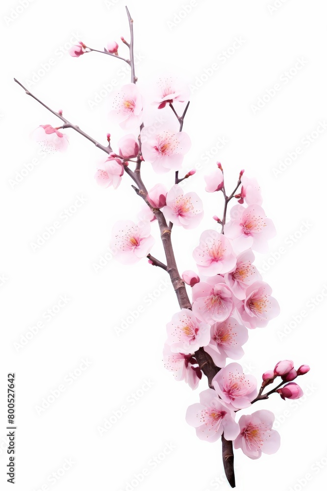 A branch of a cherry blossom tree with pink flowers