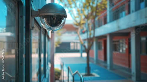 A CCTV camera mounted on a school campus, providing added security and monitoring for the safety of students and staff.